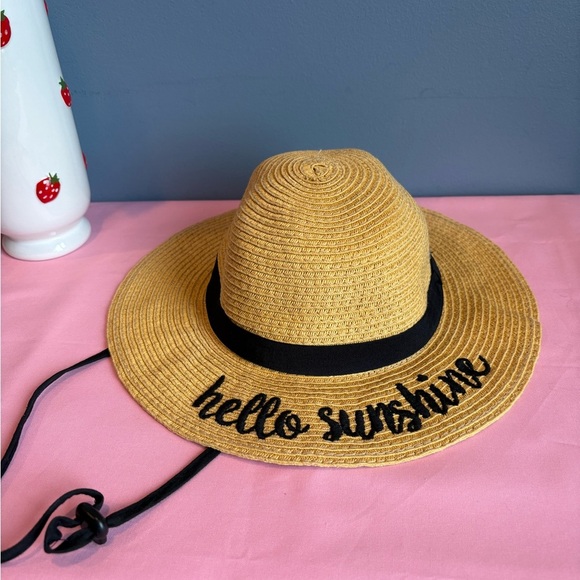 Girls Straw Sun Hat “Hello Sunshine” Beach Resortwear One Size - Picture 1 of 4